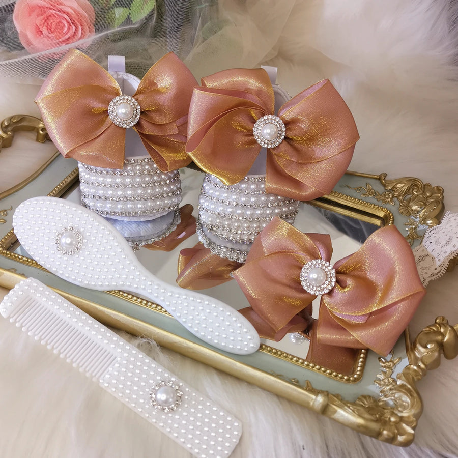 Luxury Baby Bottles and Shoes Headband Set