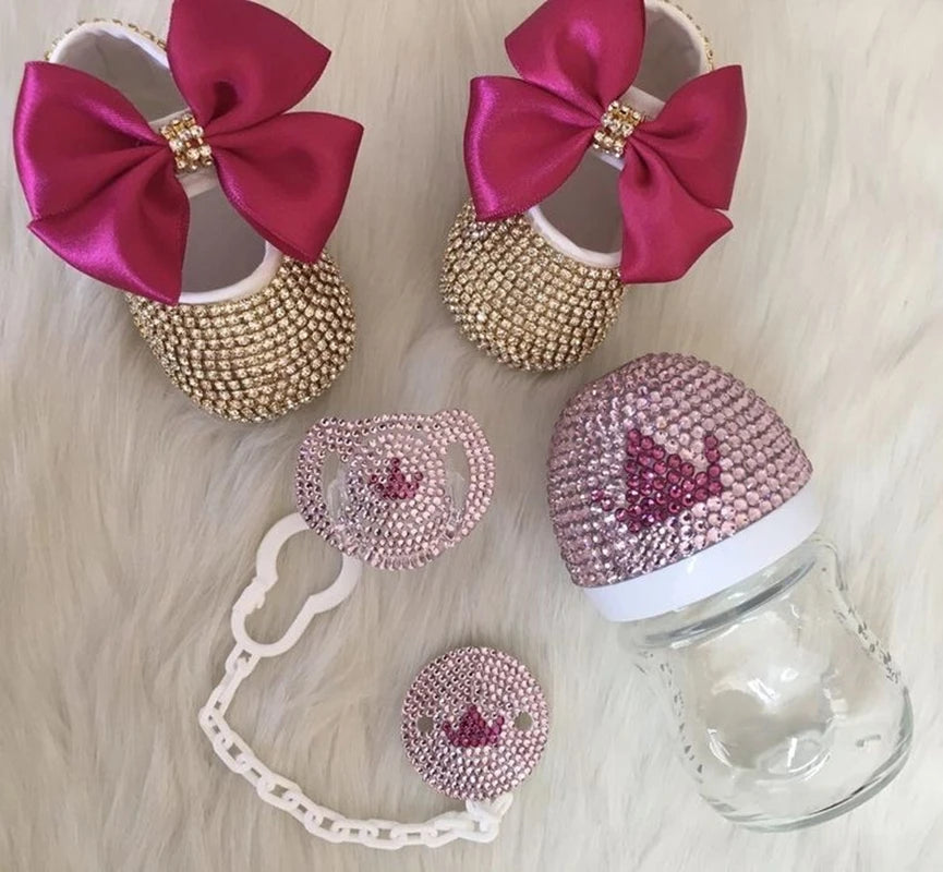 Luxury Baby Bottles and Shoes Headband Set