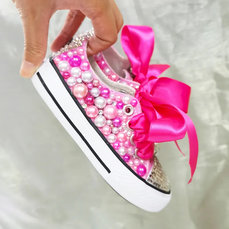 Low Top Pearls Canvas Shoes for Girls